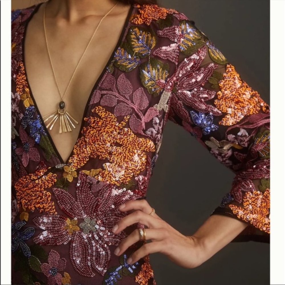Anthropologie Sequined Embroidered Mini Dress